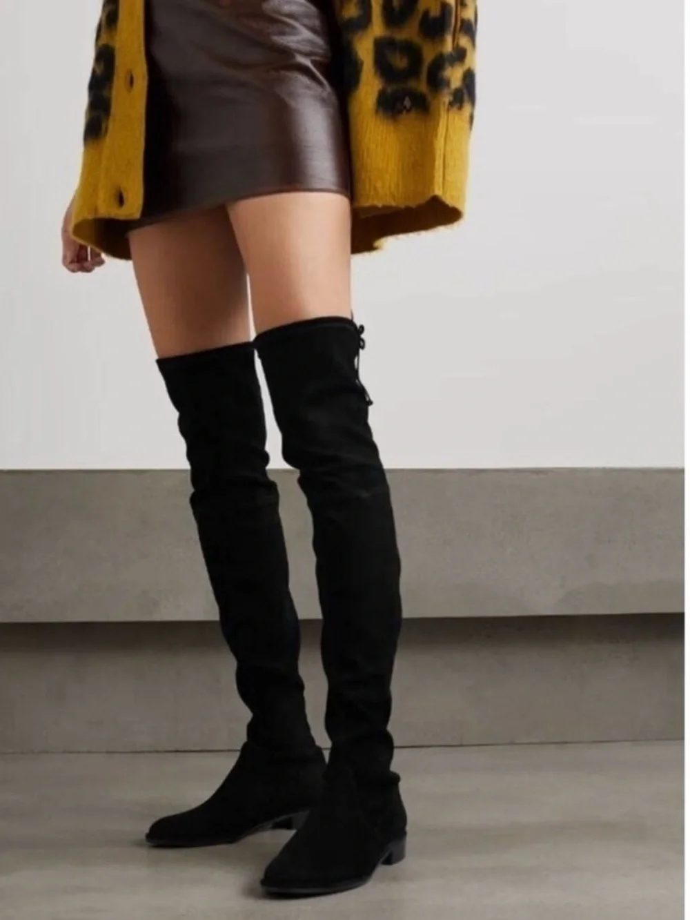 STUART WEITZMAN Suede Lowland over-the-knee Low Heel Boots Black Size 9.5